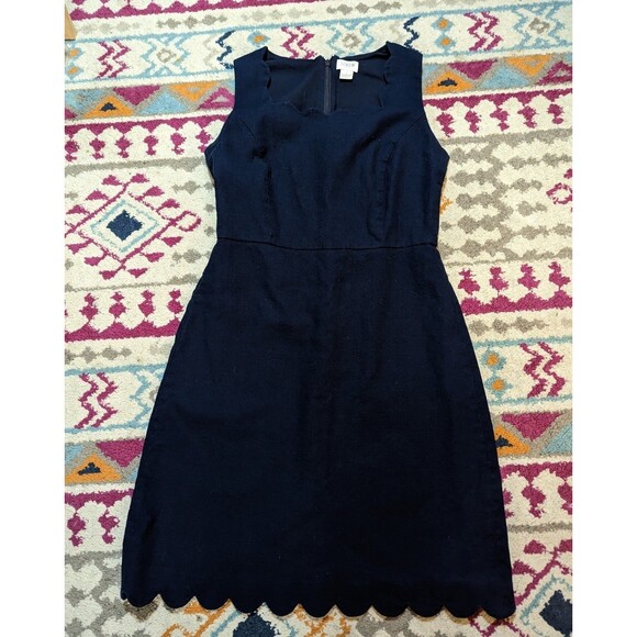 J.Crew Women's Size 4 Navy Cotton Fit and Flare Dress with Scalloped Hem - Picture 4 of 4